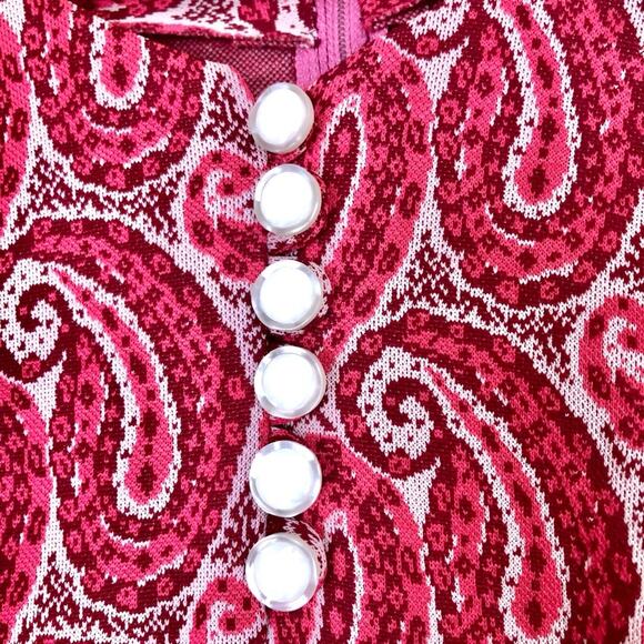 Vintage 70s Handmade Paisley Long Sleeve Knit Bohemian Mod Maxi Dress XS - Picture 4 of 7